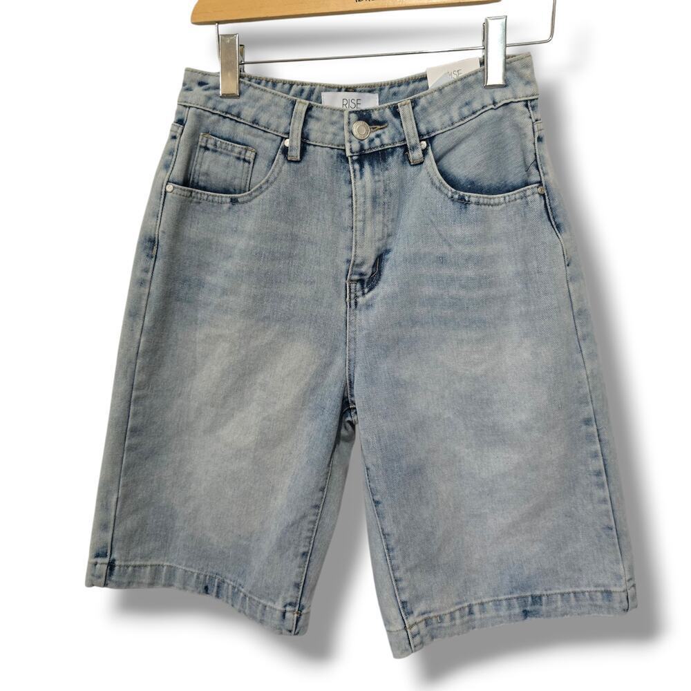 Rise Supply Co Juniors Blue Wash High-Rise Bermuda Denim Shorts Size 5 NWT